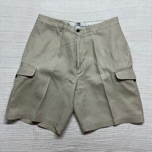 Chaps Linen Blend Cargo Shorts Mens 36 Relaxed Fit Chino Beige Tan STARCHED